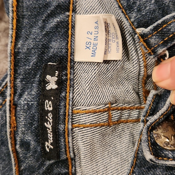 FRANKIE B 1990S VINTAGE DARK DENIM WIDE LEG LOW WAISTED HIP HUGER JEANS.SIZE XS/ - Picture 9 of 13